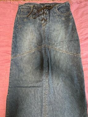 Limited Too Blue Denim Lace-Up Straight Skirt